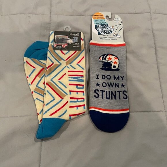 NWT Mens Socks Bundle 2 total L-XL Crew Sneaker Fun Blue Q NEW Gifts $30 - Picture 1 of 13